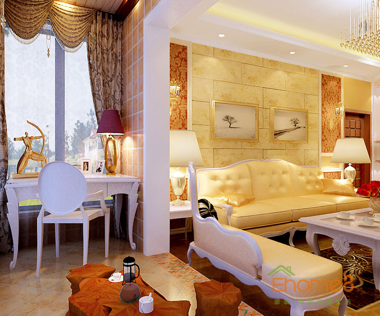 96㎡三房一廳法式風格客廳裝修效果圖6163