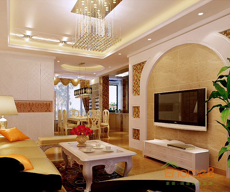 96㎡三房一廳法式風格客廳裝修效果圖96542