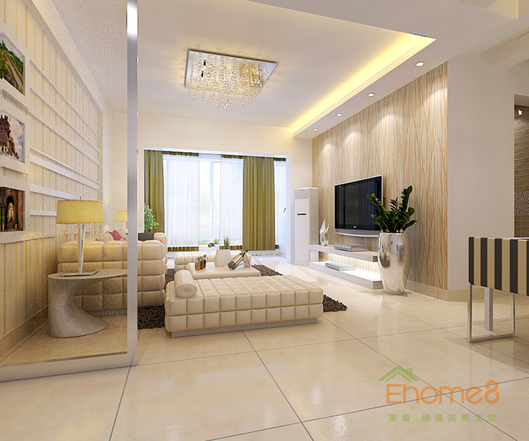 71㎡兩房一廳現(xiàn)代風(fēng)格客廳全景裝修效果圖