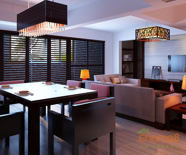 172㎡躍層中式田園風格餐廳裝修效果圖696