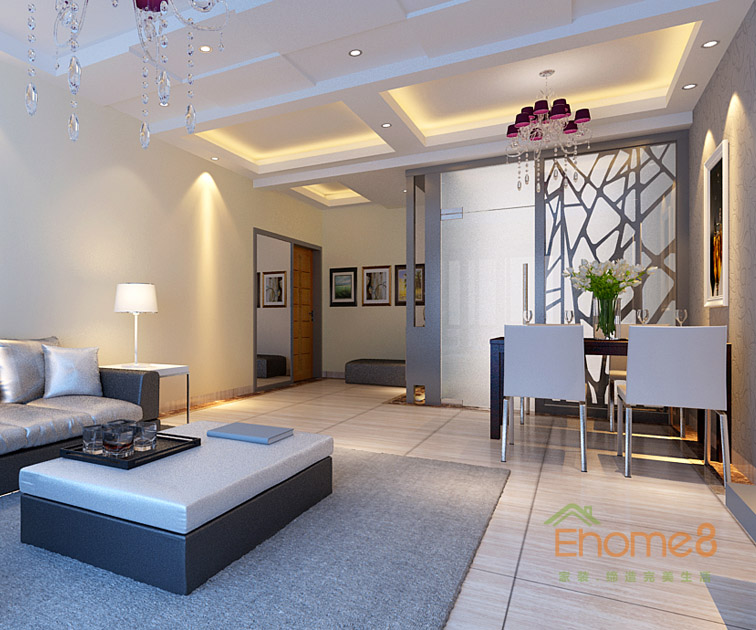 76㎡兩房一廳美式風格客廳餐廳裝修效果圖