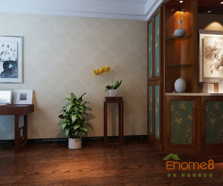 106㎡三房一廳中式風格玄關裝修效果圖