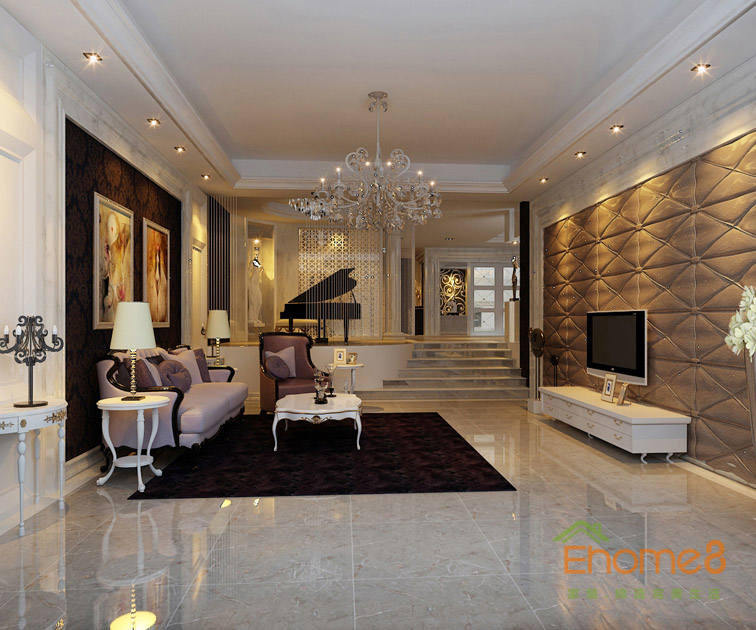 186㎡躍層歐式風格客廳全景裝修效果圖