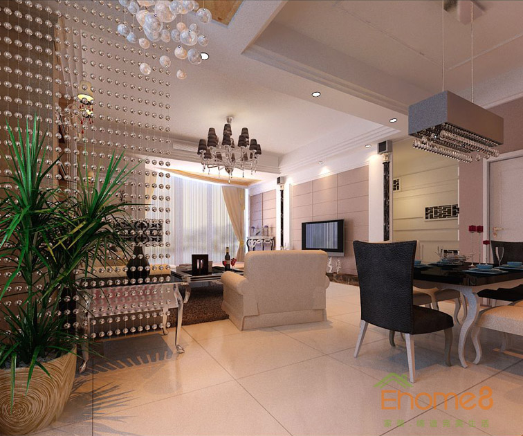 82㎡兩房一廳歐式風格客廳餐廳裝修效果圖