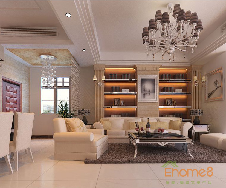 82㎡兩房一廳歐式風格客廳沙發裝修效果圖