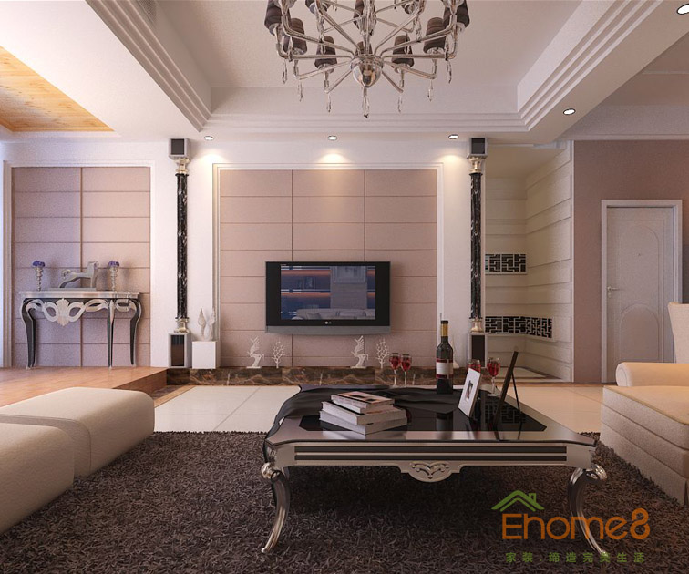 82㎡兩房一廳歐式風格客廳裝修效果圖