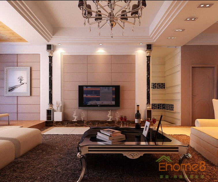 82㎡兩房一廳歐式風格客廳裝修效果圖478964512