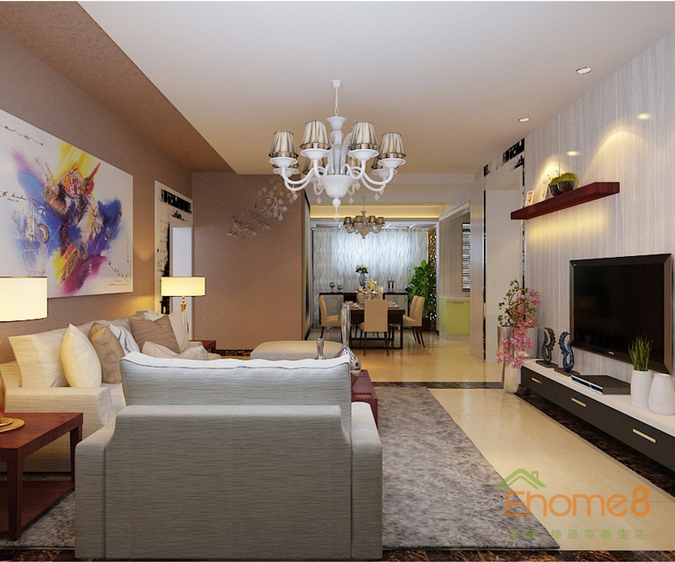 106㎡兩房一廳現代簡約風格客廳裝修效果圖