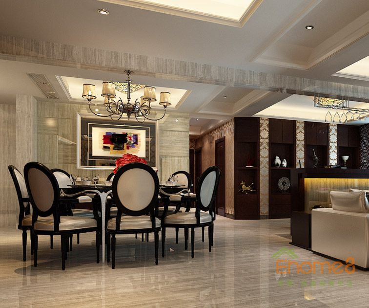 98㎡三房一廳歐式風格餐廳餐桌裝修效果圖