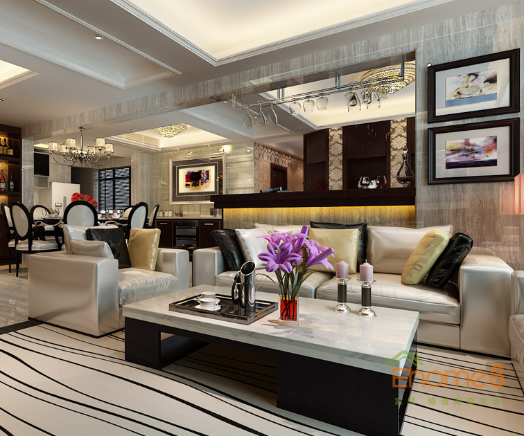 98㎡三房一廳歐式風格客廳沙發背景墻裝修效果圖