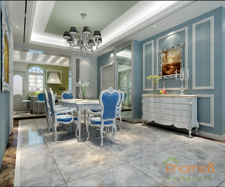 99㎡三房一廳歐式地中海風(fēng)格餐廳裝修效果圖