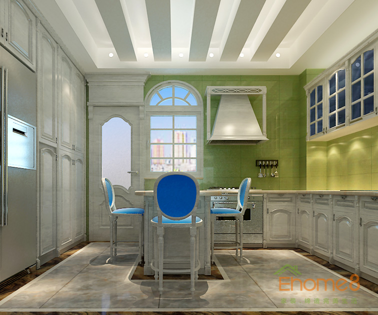 99㎡三房一廳歐式地中海風(fēng)格廚房裝修效果圖