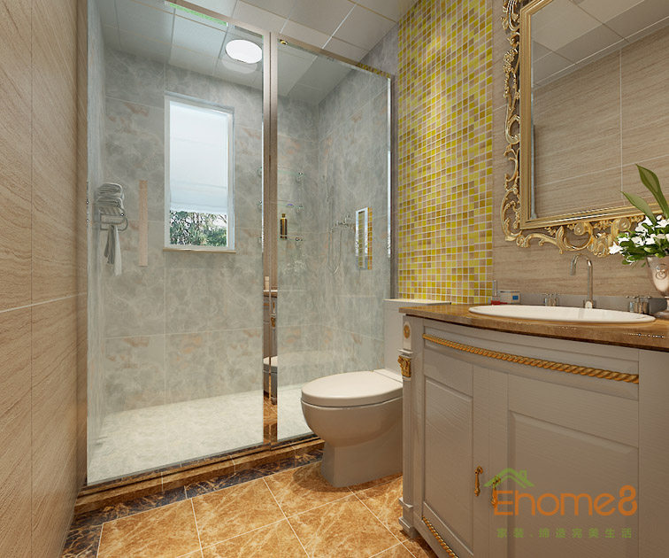 99㎡三房一廳歐式地中海風(fēng)格衛(wèi)生間裝修效果圖