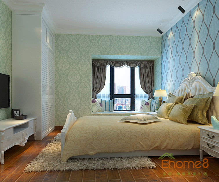 99㎡三房一廳歐式地中海風(fēng)格主臥裝修效果圖