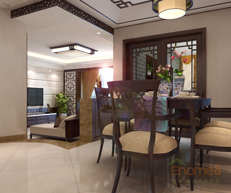 75㎡兩房一廳中式風(fēng)格餐廳裝修效果圖