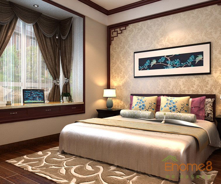 75㎡兩房一廳中式風(fēng)格主臥裝修效果圖