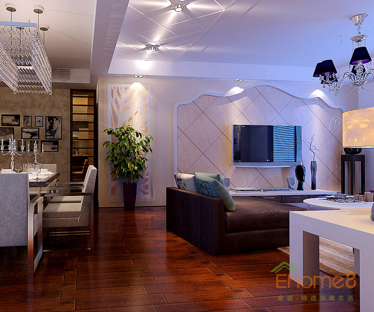 74㎡兩房一廳法式風格客廳過道裝修效果圖