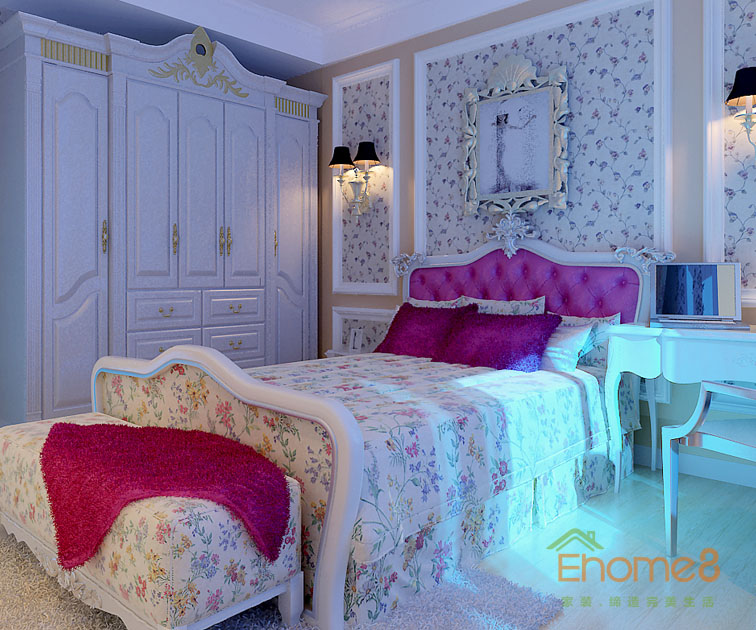 74㎡兩房一廳法式風格女兒房裝修效果圖