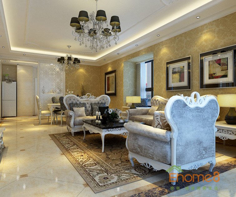 98㎡三房一廳歐式貴族風格客廳沙發(fā)裝修效果圖