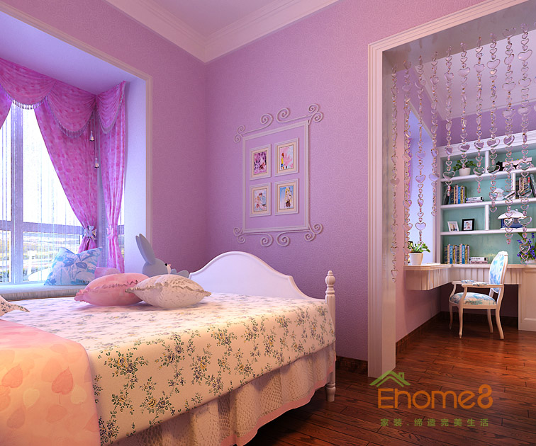 80㎡兩房一廳中西結(jié)合風(fēng)格女兒房裝修效果圖