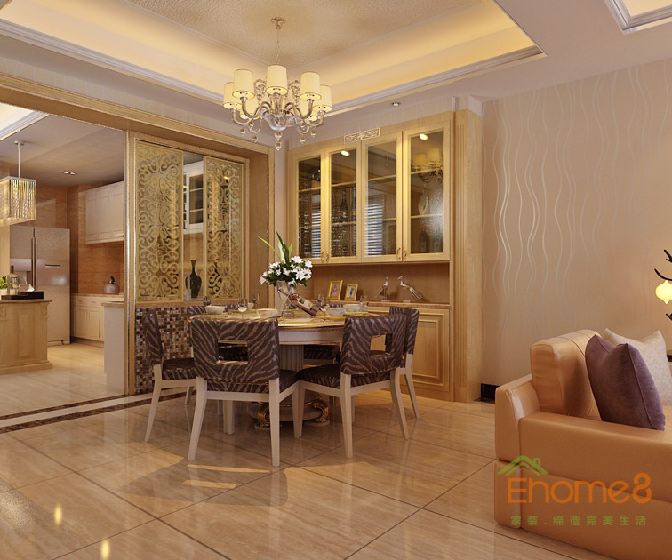 99㎡三房一廳現(xiàn)代中式風格餐廳裝修效果圖