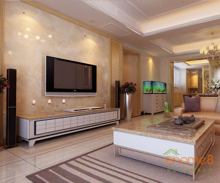 99㎡三房一廳現(xiàn)代中式風格客廳茶幾裝修效果圖