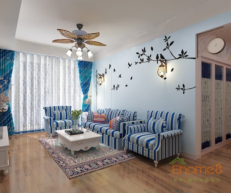 73㎡兩房一廳地中海風格客廳沙發裝修效果圖