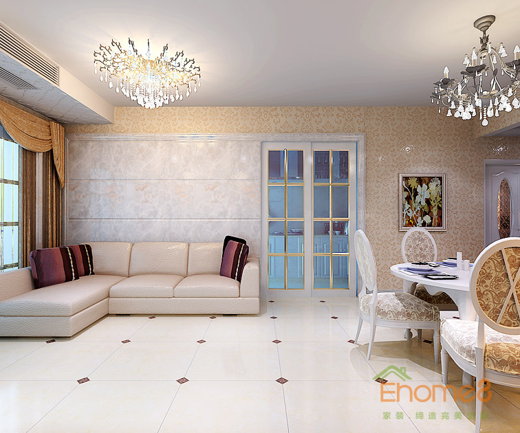 71㎡兩房一廳歐式風(fēng)格客廳裝修效果圖