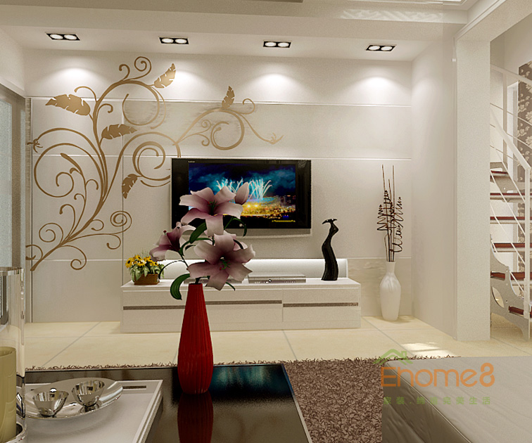 132㎡四房一廳歐式風(fēng)格客廳背景墻裝修效果圖