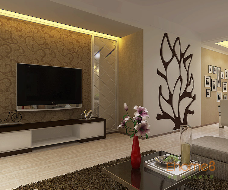 95㎡三房一廳法式風格客廳電視墻裝修效果圖