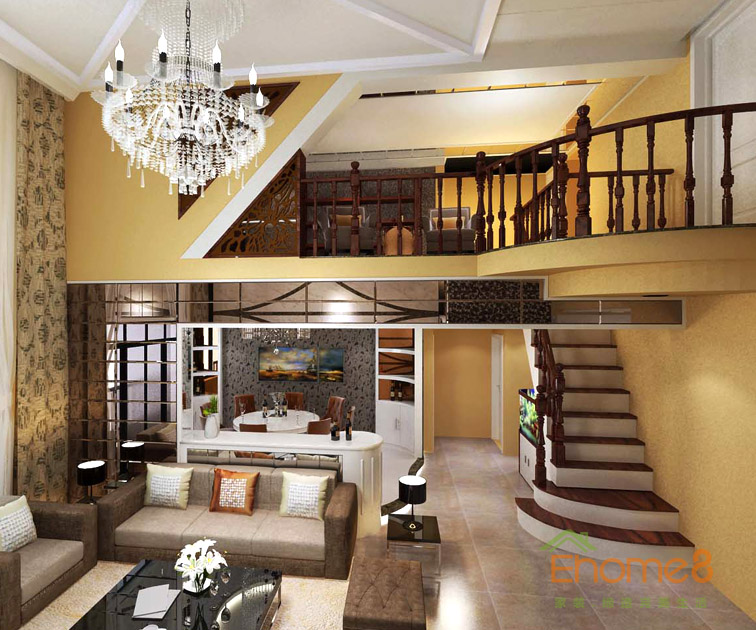 175㎡躍層法式風格樓層全景裝修效果圖